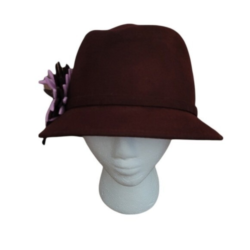 Lorenzo Burgundy 100% Wool Cloche Hat Made in Italy Floral Accent Vintage - Picture 3 of 6